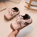 Pink leather toddler sneakers with non-slip rubber soles and velcro straps for baby girls - Size 16 (Inner Length 12.0) / Pink