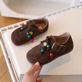 Dark brown suede girls loafers with colorful beads and fringe details in boho style - EU 23 / Dark Brown
