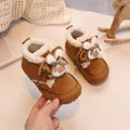 Stivaletti invernali marroni scamosciati per neonati con orecchie di coniglio - Taglia 23 (Interno 14.5cm) / Giallo