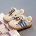 Παιδικά vintage sneakers από μπεζ δέρμα με μπλε ρίγες και πορτοκαλί λεπτομέρειες - Μέγεθος 26 (Εσωτερικό Μήκος 16,4 cm) / Ζαχαρί