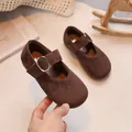 Dark brown suede Mary Jane shoes for girls with adjustable silver buckle strap - Size 23 (Inner Length 14.3cm) / Dark Brown