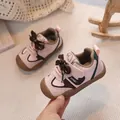Pink and green patchwork leather toddler sport shoes with soft anti-slip rubber soles - 16 / Pink