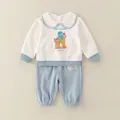 Ensemble bébé en coton bleu à pois avec manches longues et imprimé de dessin animé - 73 / Bleu