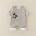 Baby Jungen Herbst Jumpsuit mit Hundedruck und Latzhosen Design in hellem Grau Baumwolle - 73cm / Grau