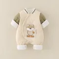 Beiger und olivgrüner gesteppter Baby-Strampler mit niedlichem Fuchs und Fleece-Bündchen - 66cm / Beige Aprikose