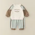 Baby cotton 2-piece set in sage green with cute puppy print and long sweatpants - Sage Green Patchwork Puppy Set / 73cm