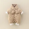 Quilted khaki baby romper with matching scarf and thermal wave stitching detail - Khaki / 66cm