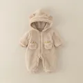 Baby teddy fleece boxpakje met berenoren capuchon en ritssluiting in beige - 66 / Bruin