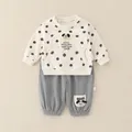 Zweiteiliges Baby-Set aus Baumwolle mit gepunktetem Sweatshirt und grauer Jogginghose - 73cm / Grau Punktmuster Set
