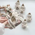 Detail of floral baby Mary Jane shoes with large lace bows and cherry embroidery - S / Gray