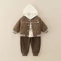 Gestepptes Winter-Set für Kleinkinder mit Kapuzenjacke und Hose in Braun mit Hase - Braun