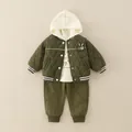 Conjunto de invierno chaqueta acolchada verde militar forrada de felpa y pantalón - 90cm / Verde