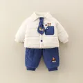 Ensemble hiver bébé 2 pièces avec veste matelassée blanche et pantalon bleu brodé - Style Bleu / 73cm