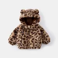 Giacca invernale neonato leopardata con cappuccio con orecchie d'orso e pelliccia - 73 / Leopardo Caffè
