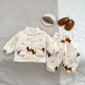 Platliggende zachte fleece pyjama voor peuters met teckelpatroon en blauwe stippen - Boven- En Onderstuk / Teckel / 73cm