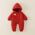 Combinaison bébé rouge matelassée avec écusson chien, body rembourré pour l'hiver - 66cm / Haut Et Bas / Rouge