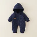 Combinaison bébé à capuche matelassée bleu marine avec broderie chien et bords-côtes - 66cm / Haut Et Bas / Bleu Marine