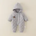 Barboteuse matelassée gris clair à capuche avec patch chien pour l'hiver - 66cm / Haut Et Bas / Gris