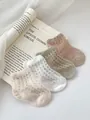 Detail view of four-color mesh summer baby socks with breathable hollow knit pattern - XS (0-6 Months) / Multi Color (Grid)