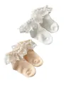 Breathable mesh cotton princess socks for girls with lace embroidery in white and pink - S (0-1 Years) / White And Pink