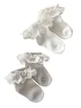 Baby girls' mesh cotton socks set with lace floral frill in white and grey colors - S (0-1 Years) / White and Grey