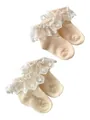 Breathable cotton lace princess socks for baby girls in beige and cream colors - S (0-1 Years) / Pink And Apricot