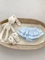 Floral baby girl ruffled bloomers with cream soft sole shoes and a plush bunny toy - 73cm / Tops / Blue
