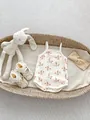 Detailed set of baby bunny bodysuit with matching bow headband and lace shoes in basket - 66CM / Mushroom Rabbit