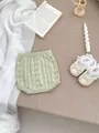 Sage green hollow knit baby shorts and cream lace booties set for newborn infant - 66CM / Light Green Fitness Shorts
