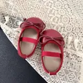 Chaussures Mary Jane rouges pour bébé avec semelle souple et nœud décoratif élégant - S / Rouge