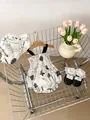 Ensemble barboteuse d'été pour bébé fille avec imprimé floral, chapeau et chaussures assortis - 66CM