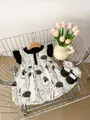 Robe d'été en coton pour bébé fille à motif floral avec chaussures assorties - Robe à Manches Papillon / 120cm