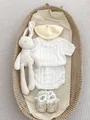 White knit baby set with hollow short sleeve top, matching shorts, hat and lace shoes - 100cm / White Zirconia Set