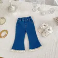 Details von Mädchen Jeans Schlaghose mit zarter floraler Spitze am Saum - Unterteile / Wellenschliff-Stil / 73cm