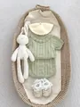 Infant girl knit set featuring light green hollow-out short sleeve and beige beret - 100cm / Light Green Set