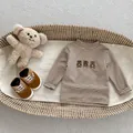 Camiseta de manga larga a rayas para bebé con ositos y zapatos de paseo a juego - 73cm / Camiseta de Manga Larga con Estampado de Oso a Rayas / Color Avena