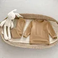 Detail of infant ginger velvet thermal set in camel brown with a soft knit texture - 66 / Khaki