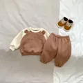 Ensemble survêtement bébé en polaire motif ours avec broderies et chaussures assorties - 73cm / Marron