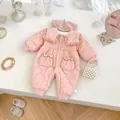 Tutina trapuntata rosa neonata con ricami floreali e colletto in pizzo elegante - 73 / Rosa