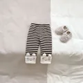 Infant winter striped pants featuring plush fleece rabbit ears and cartoon embroidery - 73cm / Black Striped Pants