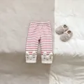 Pink and white striped infant leggings with plush bunny detail and soft elastic waistband - 73cm / Pink Striped Pants