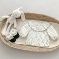 Floral baby girl long sleeve bodysuit with ruffle collar and lace shoes in a basket - 73cm / Bow Tie White Shirt