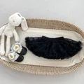 Girls black layered tulle tutu skirt paired with lace-up leather shoes baby clothing set - Off-White Polka Dot Top With Black Mesh Skirt