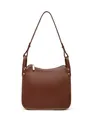 Minimalist dark brown leather shoulder bag featuring a lychee texture and silver rivets - Medium / Gold Brown