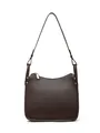 Minimalist dark coffee shoulder bag in premium litchi grain leather with silver hardware - Medium / Coffee