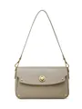 Elegante borsa in pelle tortora con chiusura dorata e cuciture bianche a contrasto - Grigio