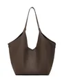 Minimalistische große braune Leder-Tote-Bag mit V-Ausschnitt und schmalen Schultergurten - Oberlänge 52 * Breite 13 * Höhe 35 / Kaffeebraun