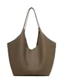 Große Shopper-Tasche aus braunem genarbtem Leder mit minimalistischen langen Schulterriemen - Oberlänge 52 * Breite 13 * Höhe 35 / Dunkelgrau