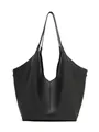 Schwarze große Leder-Shopper-Tasche mit Lychee-Struktur und schmalen Trägern - Oberlänge 52 * Breite 13 * Höhe 35 / Schwarz