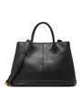 Borsa tote minimalista in vera pelle nera con dettagli in metallo dorato lucido - Nero